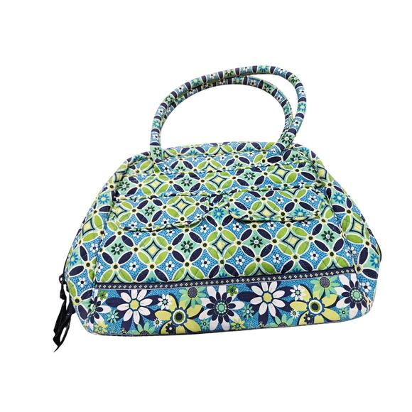 Retired Vera Bradley Daisy Daisy Blue Lime Green Floral Handbag - Picture 1 of 6